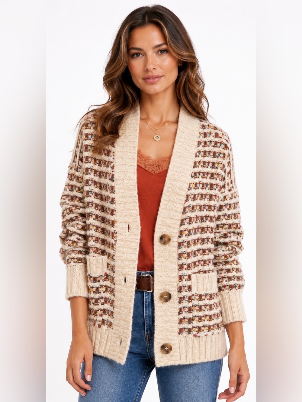 Boundless‎ North by Sundance Chunky Tweed Knit Cardigan Boho Cottagecore Cozy